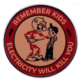 Brooches XM-funny 'Remember Kids Electricity Will Kill You' Badge Reminder Warning Pin Book Bag Decoration Enamel