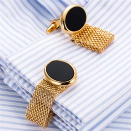 Luxury Brand Round Brass Chain Cufflinks for Mens Jewelry Buttons Top Quality Cufflinks Male Wedding Gifts Gemelos Z563 240301