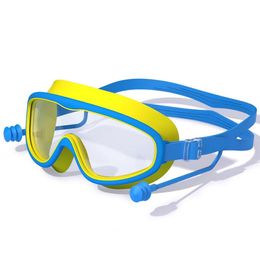 Kids Big Frame Swimming Goggles with Earplugs Children's Anti-fog Swimming Glasses Boys Girls Pool Beach Eyewear