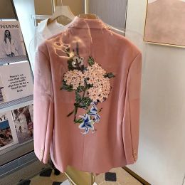 Blazers New Female Heavy Industry Suit Jacket Embroidered Flowers Spring Autumn Design Sense Siche Blazer Casual Office Women's Clothing