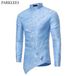 Paisley Shirt Men Irregular Oblique Hem Social Shirt Mens Causal Button Down Dress Shirts Slim Long Sleeve Chemise Homme 240223