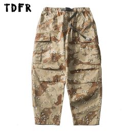 Pants Pocket Camouflage Cargo Pants Mens Pleated Safari Style Elastic Waist Loose Wide Leg Tapered Pants Men