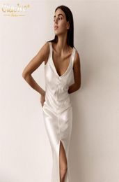 Clacive Sexy VNeck Black Satin WomenS Dress Elegant Slim Sleeveless Slit Midi Dress Ladies Bodycon White Party Dresses 2207041743613