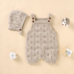 One-Pieces Newborn Baby Rompers Hats Clothes Sets Autumn Winter Solid Knitted Infants Kids Boy Girl Sweaters Jumpsuits Outfits 2pc Knitwear