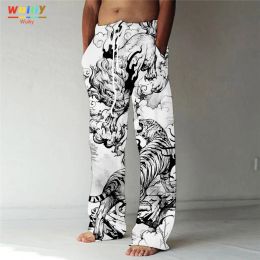 Pants Men's Tiger Casual Pants Fashion Trousers Baggy Animal Lion Pants Pockets Drawstring Elastic Waist Beach Pants Yoga Comfort Soft
