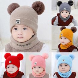 Berets Solid Color Baby Fall And Winter Knitted Hat Boys Girls Woolen Versatile Thickened Warm Ear Protection Scarf
