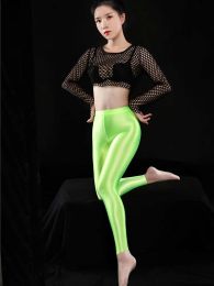 Capris Satin Glossy Shiny Pencil Pants Yoga Leggings Women Fitness High Waist Tights silky Oily Leggings Sheer Leoated Dance Wear Candy