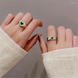 Cluster Rings Simple Temperament Enamel Green Resin Heart Open Ring Elegant 2pcs Finger Jewellery Set Charming Women's Party Gift