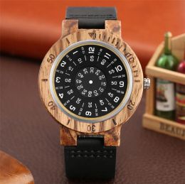 Watches Creative Wood Watches for Men Quartz Wrist Watch Black Genuine Leather Watch Band Trendy Cool Wooden Timepiece