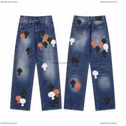 23Ss New Men's Jeans Designer Make Old Washed Chrome Straight Trousers Heart Letter Prints Long Style Hearts Purple Jeans Chromees Hearts 713