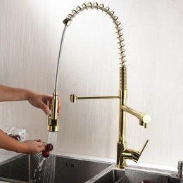 Kitchen Faucets 600mm High Gold Sink Faucet Brass Copper Pull Out Cold Water Single Hole Spring