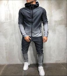 Men039s Tracksuit Set Man Jogging Suit Casual Colorblock Stripe Sweat Suits Grey Gym Clothes Spring Autumn Male Sets Sportswear9442403
