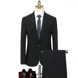 Men's Suits 2024 Men Black Blazer And Pant 2PCS Suit Set Male Corporate Uniform Business Casual Outfit Twinset Office Wear Attire Garment