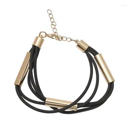 Charm Bracelets Multilayer Black Leather Rope Stacked Accessories For Women Fashion Chic Jewellery Friendship Gifts