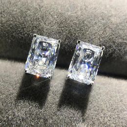 Stud Earrings Classic Female 925 Sterling Silver 4 Square Zircon For Women Promise Love Wedding Statement Jewellery