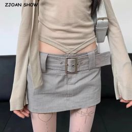 Skirt 2023 Y2K Safari Low Waist Mini Cargo Skirt Women Metal Eyelets Belt Package Hips Cotton Skirts With Shorts Lining