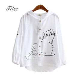 Women White Jackets Ladies Casual Animal Cat Print Short Jacket Summer Thin Hooded Single Breasted Coat Casaco Feminino 2105257562695