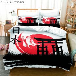 sets 2/3 Pieces Japan National Bedding Set Modern Home Duvet Cover Red Black Background Bed Quilt Cover For Kids Adults Bedspread