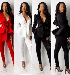 Women Winter Women039s Set Tracksuit Plus Size Ruffles Bow Blazers Pants Suit 2 Two Piece Set Office Lady Business Uniform Outf4220782