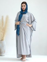 Ethnic Clothing Muslim Turkey Dubai Abayas For Women Underdress Kimono Cardigan Three-piece Suits Kaftan Prayers Robe Hijab Femme Sets