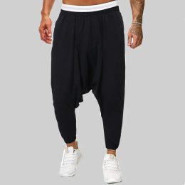 Pants 2024 Men Linen CrossPants Mens Baggy Harem Pants Men Solid Black Trousers Male HipHop Joggers Man Streetwear Wide Legs Pants