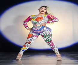 Cartoon Doodle Jumpsuit Outfit Female Singer Performance Party Wear Dance Stage Costume Bodysuit Prom Show Leggings DS DJ Jumpsuit5523923