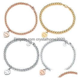 Anynet 100% 925 Sier 4Mm Round Bead Love Heart-Shaped Bracelet Female Thickened Bottom Plating For Girlfriend Souvenir Gift Fashion D Dh4Zf