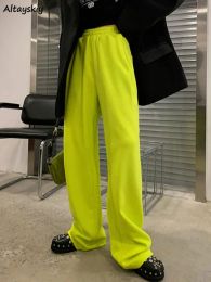 Capris Casual Pants Women Y2k Baggy Vintage Streetwear Chic Neon Yellow Fashion Simple Harajuku Kpop Hipster Ins BF Ulzzang Schoolgirls