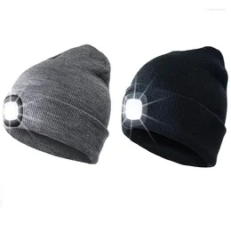 Cycling Caps Unisex LED Beanie Hat With Light USB Rechargeable Headlight Cap Winter Knitted Night Lighted