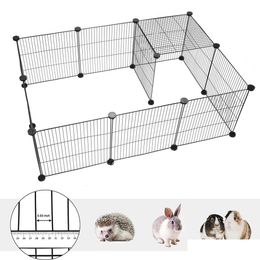 Small Animal Supplies Cages 12Pcs Pet Playpen Crate Iron Fence Puppy Kennel House Exercise Training Kitten Space Dog Rabbits Small Ani Dhh32