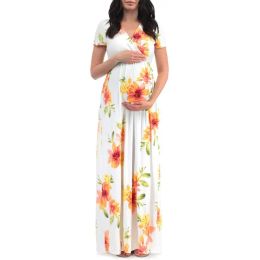 Dresses Women's Maternity Dresses Short Sleeve Leaf Print Dress Pregnancy Sundress Women Pregnants Fashion Soft Polyester Dresses SXL