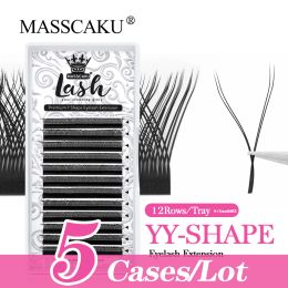 Eyelashes MASSCAKU 5cases/lot YY Shape lashes C/D Curl YY Wire Easy Fan Lashes Hand Woven Soft Natural Eyelash Extension Makeup Wholesale