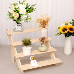 4Layer Display Rack Wood Cake Multilayer Storage Holder Protable Home Green Plant Cabinet Stand Pipe 240219