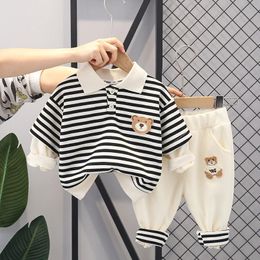 Kids Clothes Boys Sets Clothing Baby Boy Clothes 6 to 9 Months Cartoon Striped Long Sleeve T-shirts Pants Childrens Tracksuits 240228