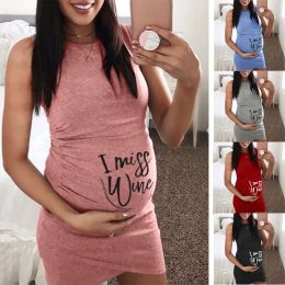 Dresses Women's 2021 Summer New European and American Printed I MISS WINE Letter Sleeveless Pregnant Women's Comfortable and Soft Dress