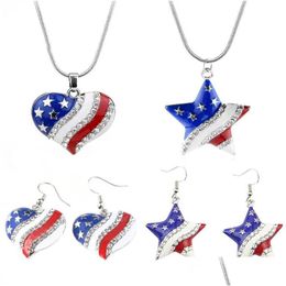 Pendant Necklaces Arrival Heart Crystal Necklace Fashion Star Shape American Flag For Women Patriotic Jewellery Drop Delivery Dhvbx