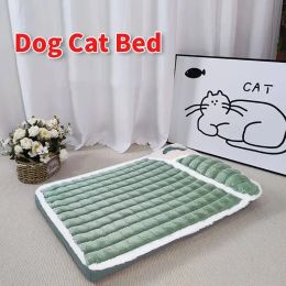 Mats Warm Dog Bed Thickened Pet Sleeping Mat with Pillow Washable Removable Deep Sleep Fluff Bed for Small Medium Large Dogs Cats