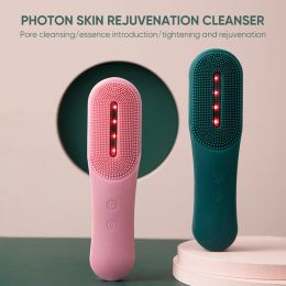 Devices LED Photon Facial Cleansing Brush Silicone Sonic Vibration Face Cleaner Anti Acne Blackhead Remover Waterproof Skin Rejuvenation