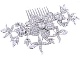 Hair Clips Silvery Tone Crystal Rhinestone Encrusted Flowers Garden Floral Bridal Comb Jewellery Accessories