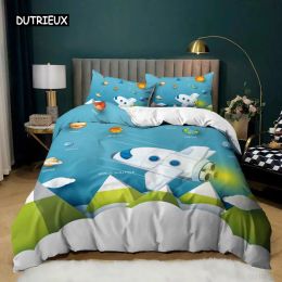 Set 3D Rocket Duvet Cover Set Twin Size Microfiber Space Shuttle Galaxies Bedding Set for Kids Teens Boys Cartoon Style Quilt Cover Sheer Curtains