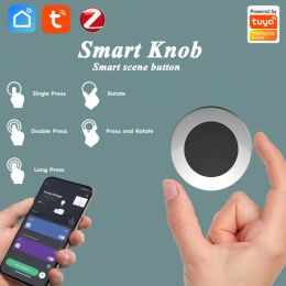 Control Tuya ZigBee Smart Knob Switch Rotate Press Wireless Scene Switch Button Controller Smart Life APP Control Smart Home For Gateway