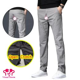 Pants Man Casual Open Crotch Pencil Pants Smart Casual Hidden Zipper High Rise Korean Style Fashion Streetwear Crotchless Trousers