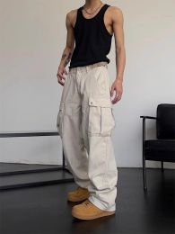 Pants Cargo Pants Men High Street Retro Casual Large Pocket Overalls High Waist Loose Straight Tube Draped Wide Leg Pants For Women