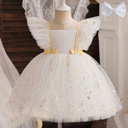 Fancy 12M Baby Sequin Tutu Gown Girl Bow 1st Birthday Princess Dress Flower Costume for Wedding Party Clothes 240301