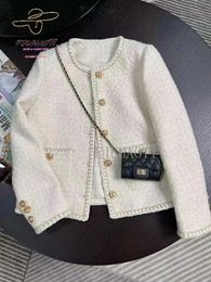 Womens Jacket Small Fragrance Coat 2024 Autumn Winter Korean Fashion Off White French Short Style Tweed Tops 240301