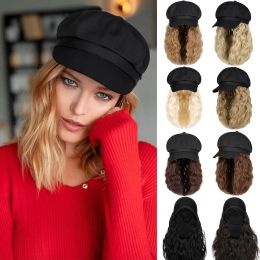Snapbacks Shangzi Newsboy Cap/hat Wig 10 Inch Wavy Curly Synthetic Wigs Natural Baseball Hat Wigs Hat Attached Synthetic Hair Extensions