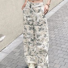 Women's Pants Retro Color Contrast Camouflage Work Summer Girl High Waisted Casual Loose Street Dance