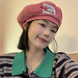 Berets Raspberry Pink Corduroy Caps For Women Spring And Autumn Korean Version Versatile Show Face Small Fashion Painter Hats