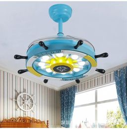 Chandeliers 42inch Child Rudder Modern Invisible Fan Lights Acrylic Leaf Led Ceiling Fans 110v/220v Wireless Control Light