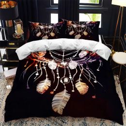 Set National Dream Catcher Duvet Cover Set Queen King Twin Full Size Comforter Cover Black Bedding Set Single Polyester Quilt Cover Sheer Curtains